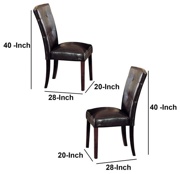 Benzara BM185840 Button Tufted Upholstered Wooden Side Chair, 2 set, Brown
