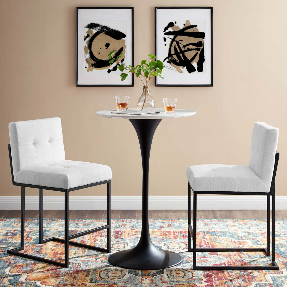 Counter Stool Chair, Set of 2, Fabric, Metal, Black White, Modern, Bar Pub