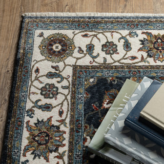 Vaughan Traditional Persian Blue/ Ivory Fringe Edge Rug 3'10" x 5'5"