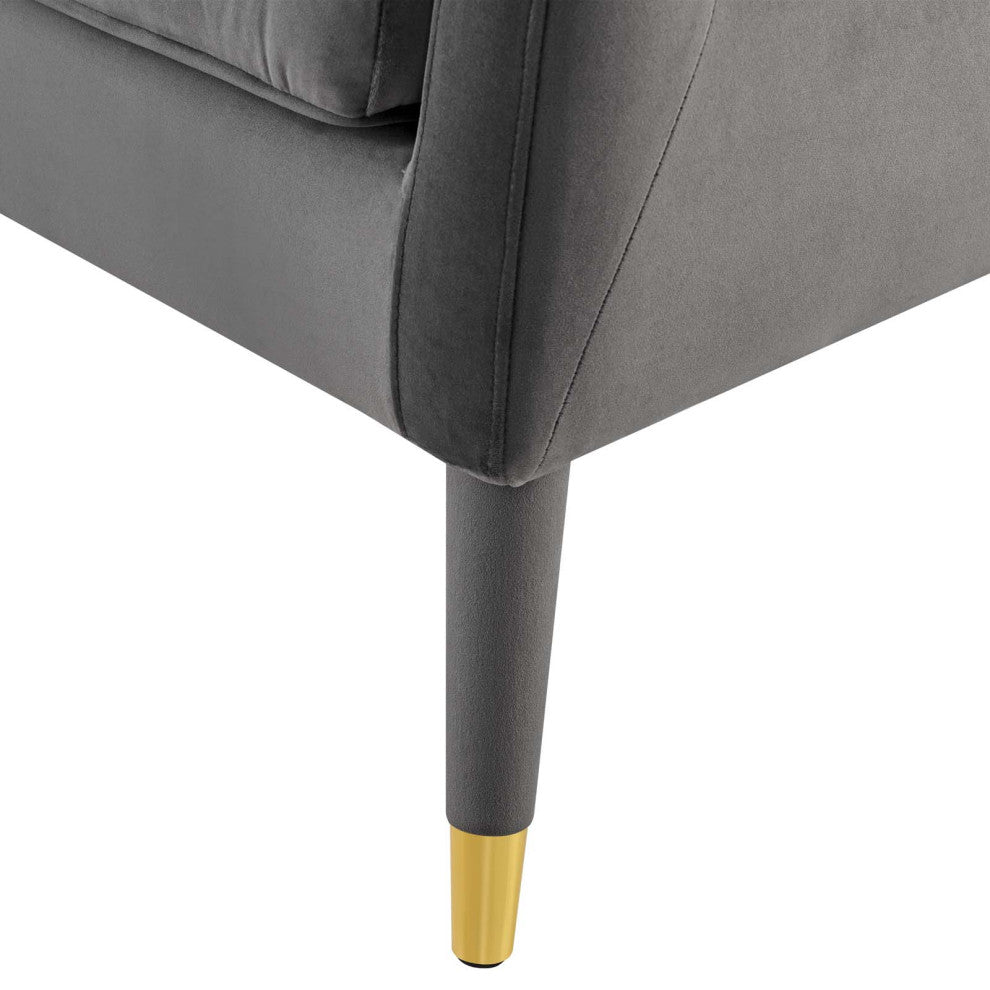 Modern Lounge Accent Side Chair Armchair, Velvet Fabric Wood, Grey Gray