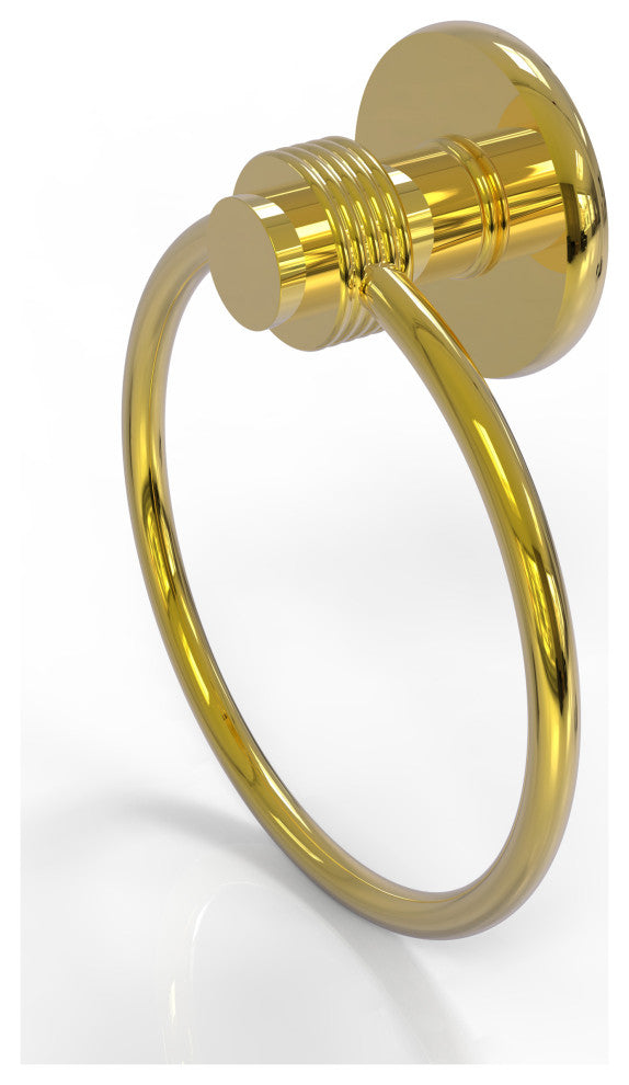 Mercury Towel Ring with Groovy Accent, Polished Brass