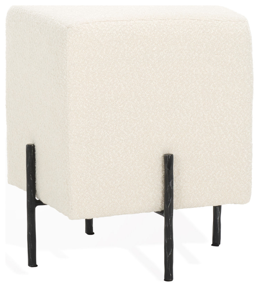 Safavieh Couture Jessa Square Boucle Ottoman, Ivory / Black