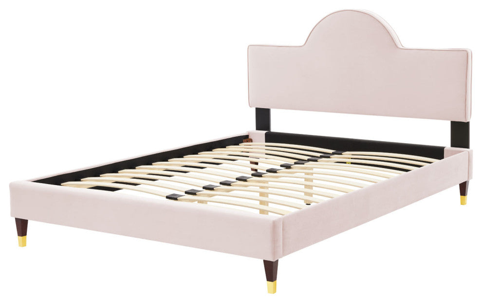 Platform Bed Frame, Queen Size, Pink, Velvet, Modern, Bedroom Guest Suite