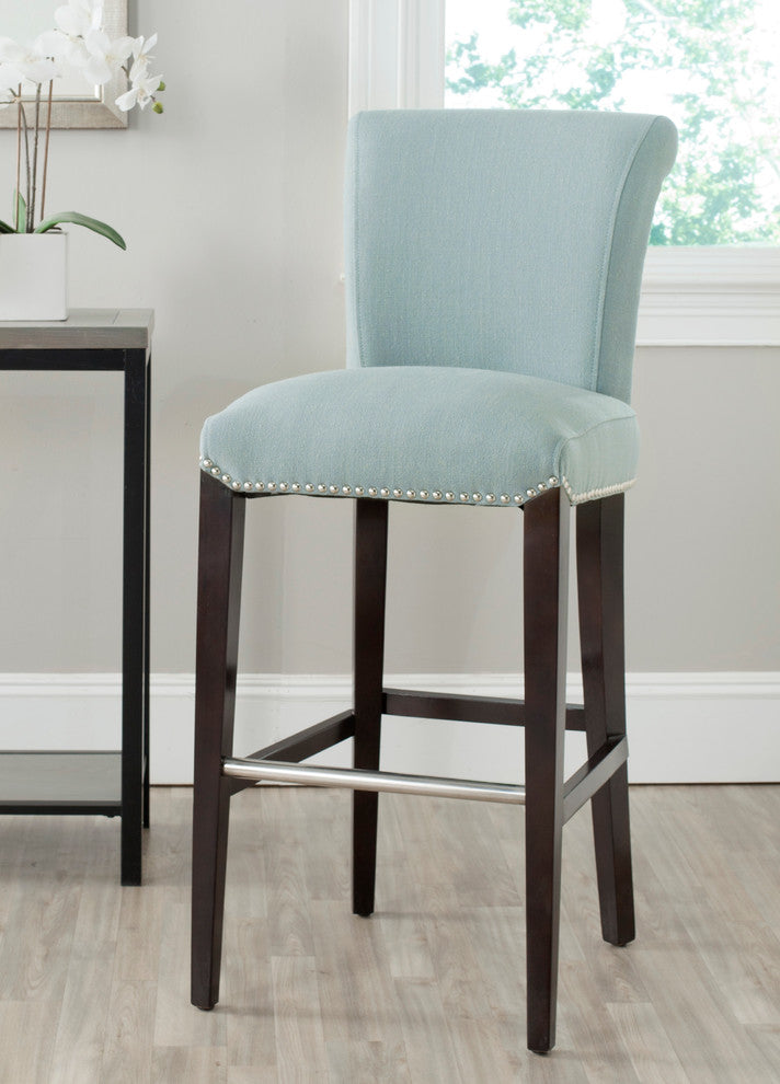Safavieh Seth Barstool, Fabric With Nail Head, Sky Blue