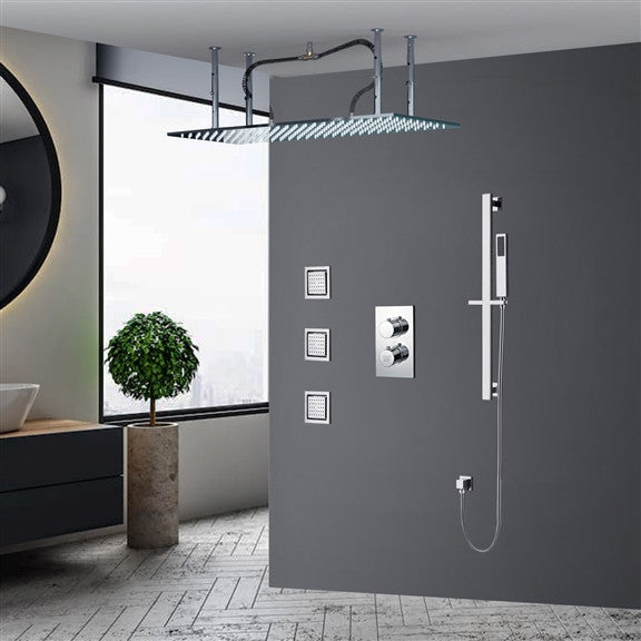 Fontana 20*40" LED Rainfall Shower System, Handheld Shower & 3 Body Jets, Chrome
