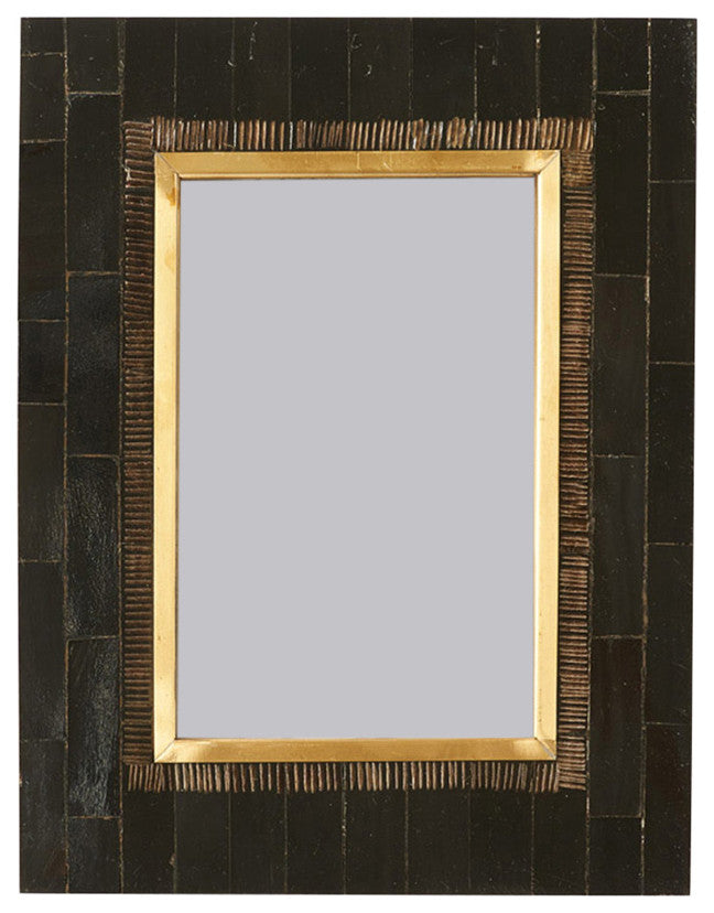 Andhera 4"x6" Black Picture Frame Hand Carved Horn, Brass Inlay
