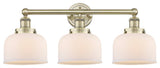 Edison Large Bell 3-Light 25" Vanity Light, Antique Brass With Matte White Shade