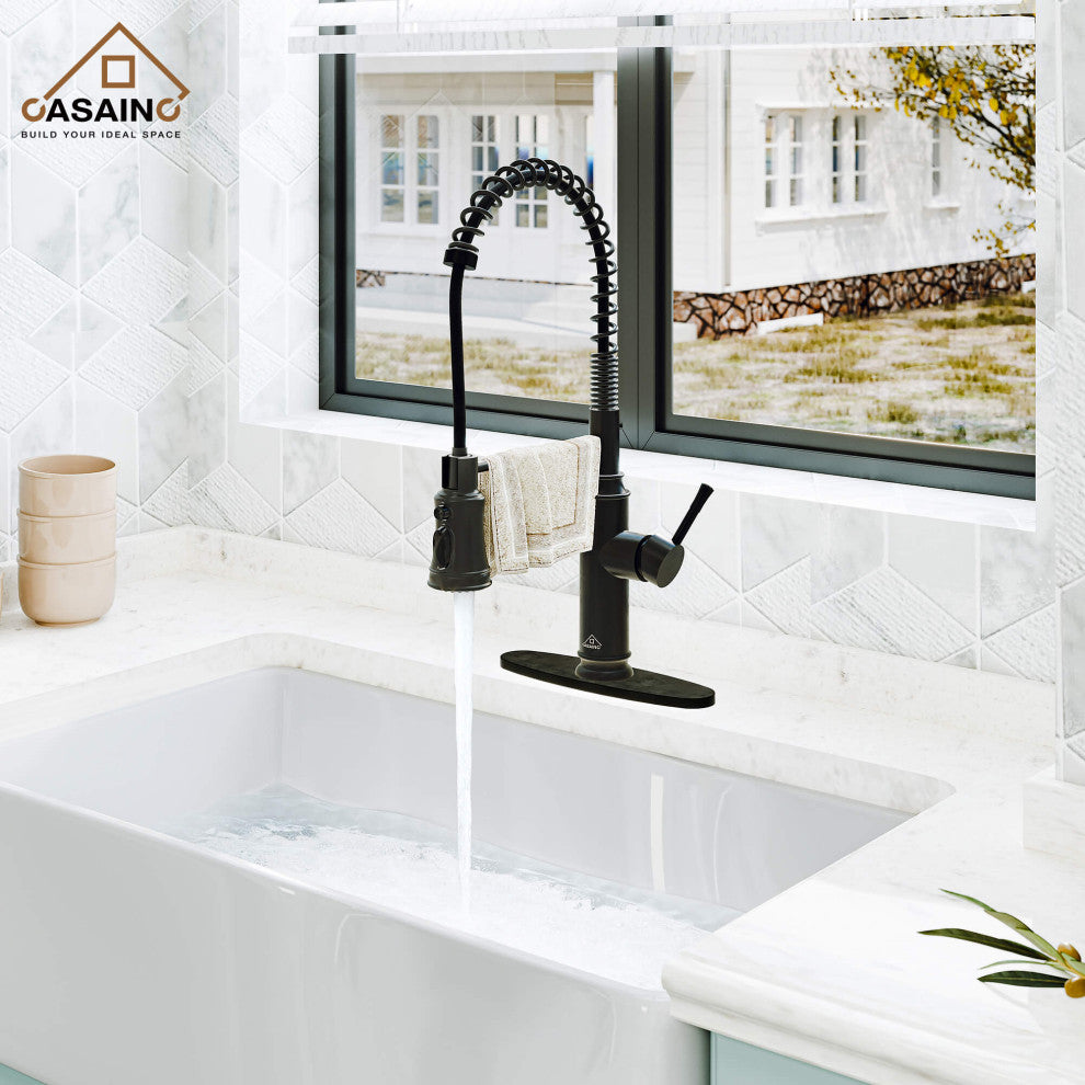Single-Handle Spring Pull Down Sprayer Kitchen Faucet with Infrared Induction, Matte Black