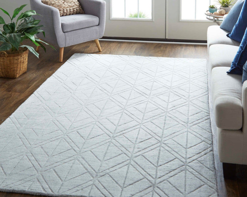 Weave & Wander Tatem Minimal Viscose Rug, White/Gray, Rug, 3'-6" X 5'-6"