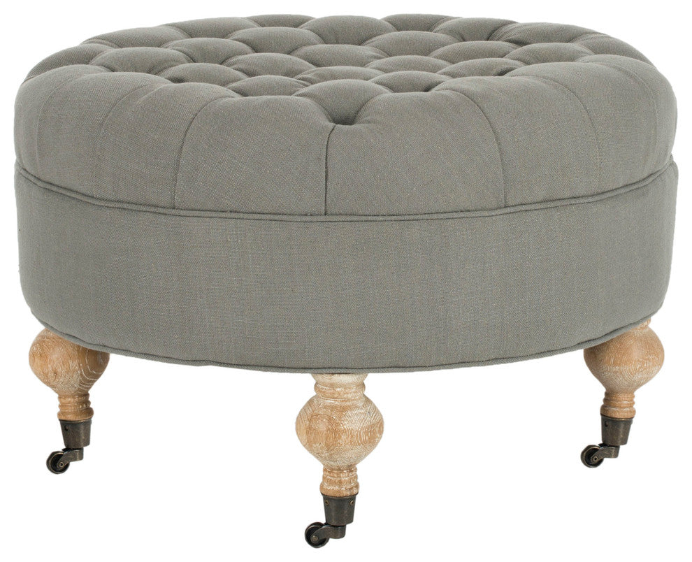 Safavieh Clara Tufted Round Ottoman, Granite
