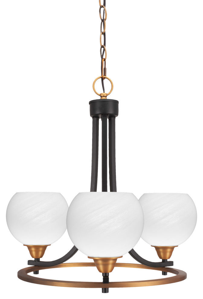 Paramount Uplight 3-Light Chandelier, Matte Black & Brass, 5.75" White Marble