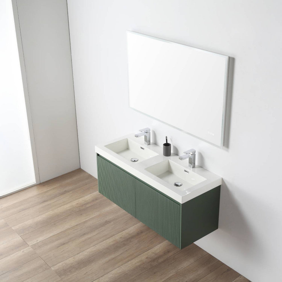 Floating Bathroom Vanity with Sink, Wall Mounted Vanity, Green, 48" W/ Double Sinks