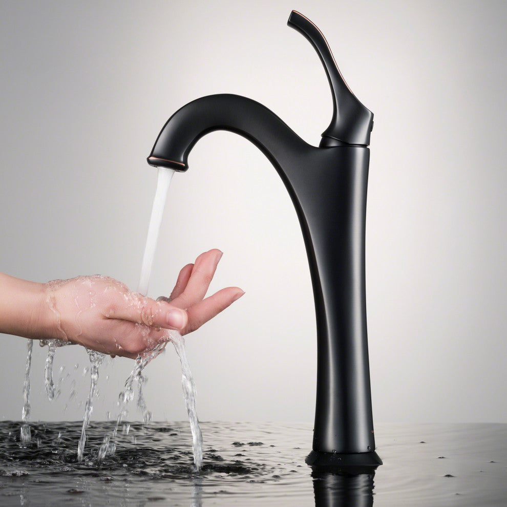 Arlo Single Handle Lever 1-Hole Vessel Bathroom Faucet Oil Rubbed Bronze w Drain