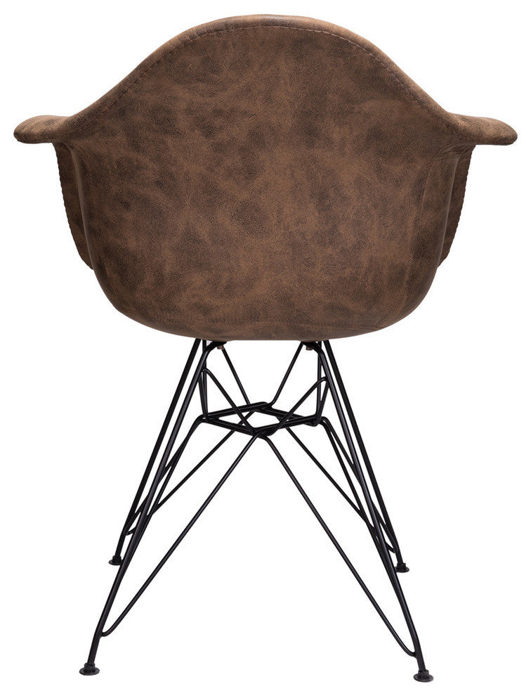 Leatherette Fabric Upholstered DAR Armchair, Black Steel Leg, Dark Brown