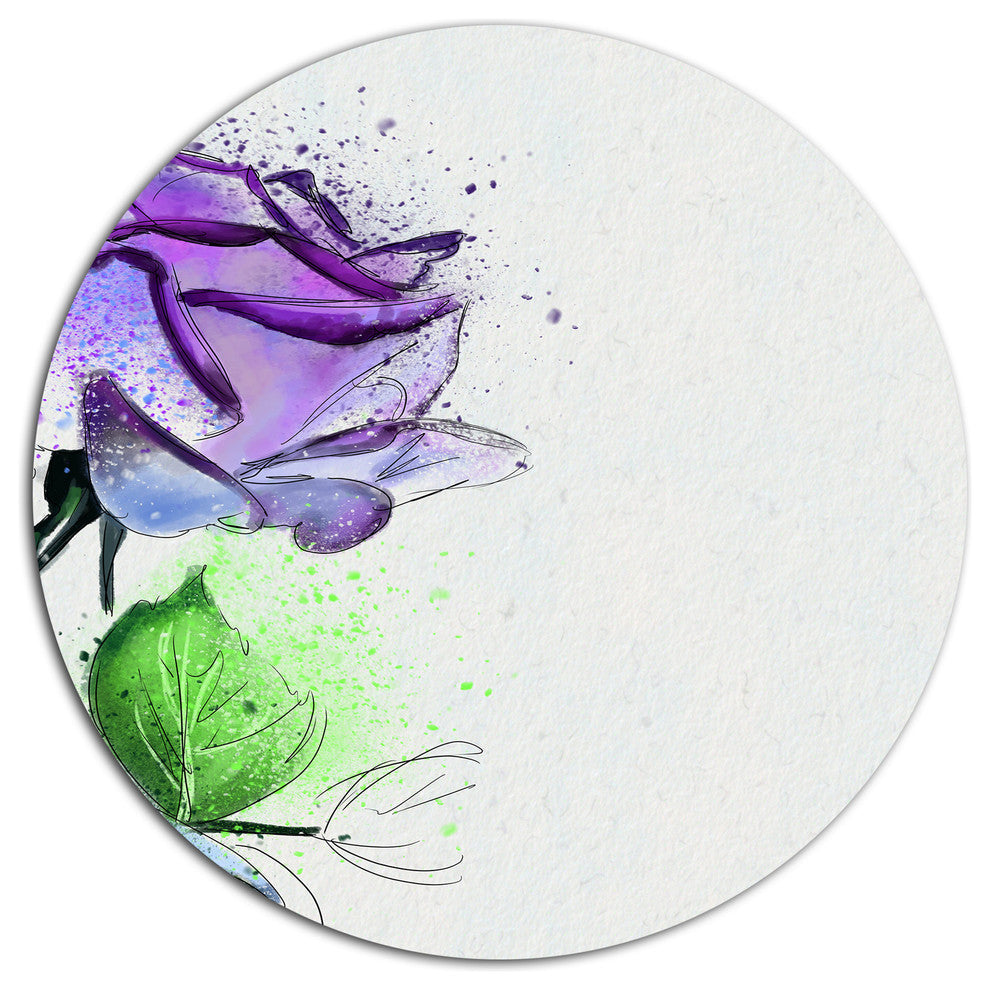 Beautiful Blue Rose With Leaves, Floral Round Metal Wall Art, 23"