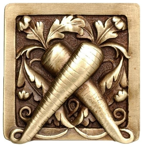 Leafy Carrot Knobs, Antique-Style Brass