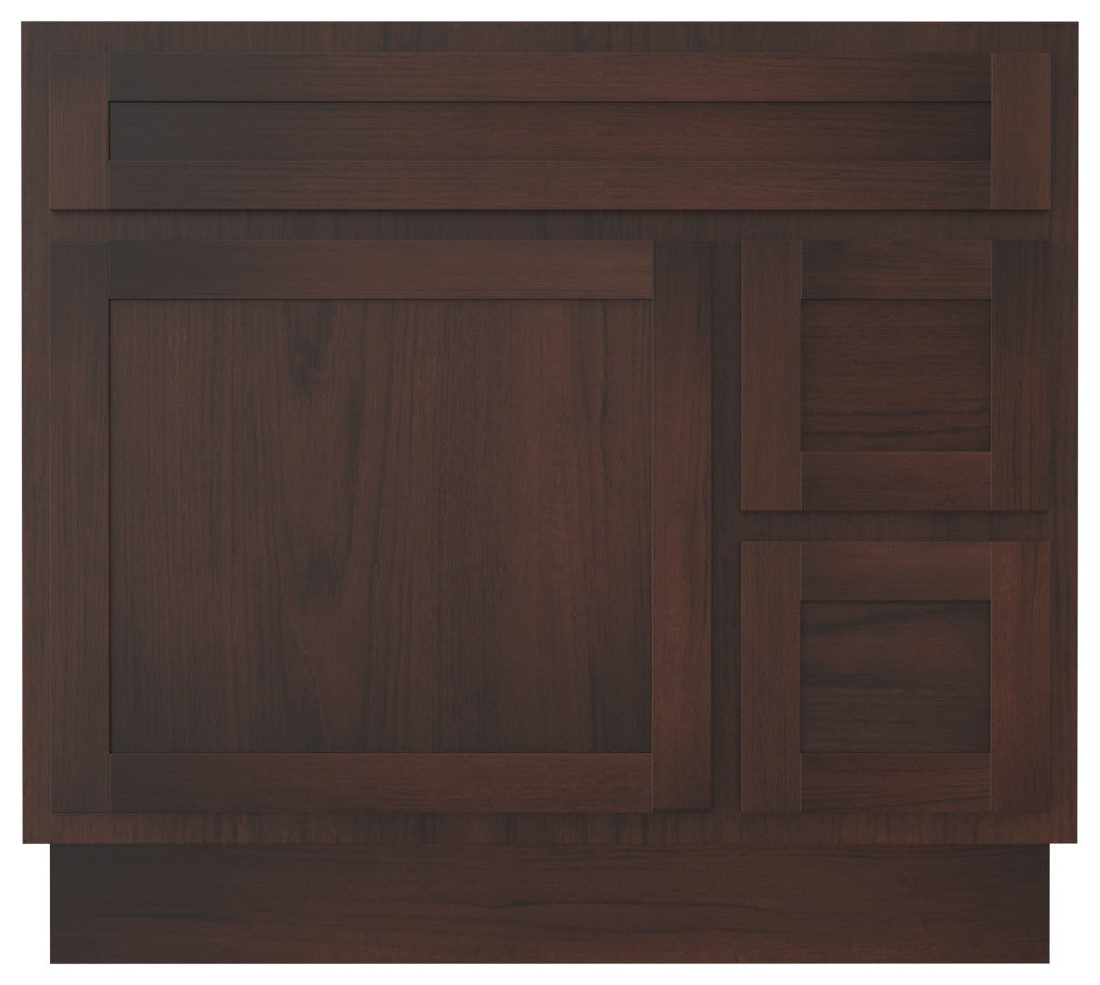 Vanity Art Vanity Base Cabinet, No Top, Drawers on Right, 36", Brown