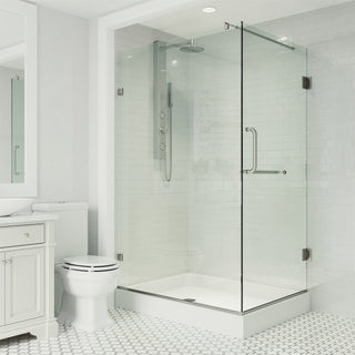 VIGO Pacifica 48"D x 36"W x 79"H Frameless Hinged Shower Enclosure, Brushed Nickel, Left Base