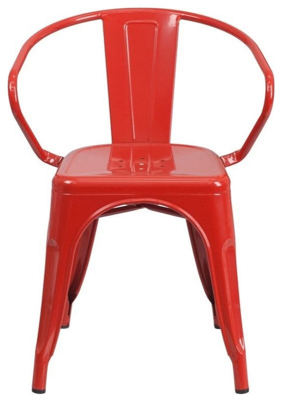 Flash Furniture Metal Stackable Dining Arm Chair in Red