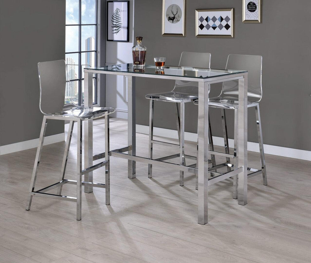 Set of 2 Bar Stools, Chrome and Clear