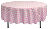 LA Linen Round Gingham Checkered Tablecloth, White and Pink, 90" Round