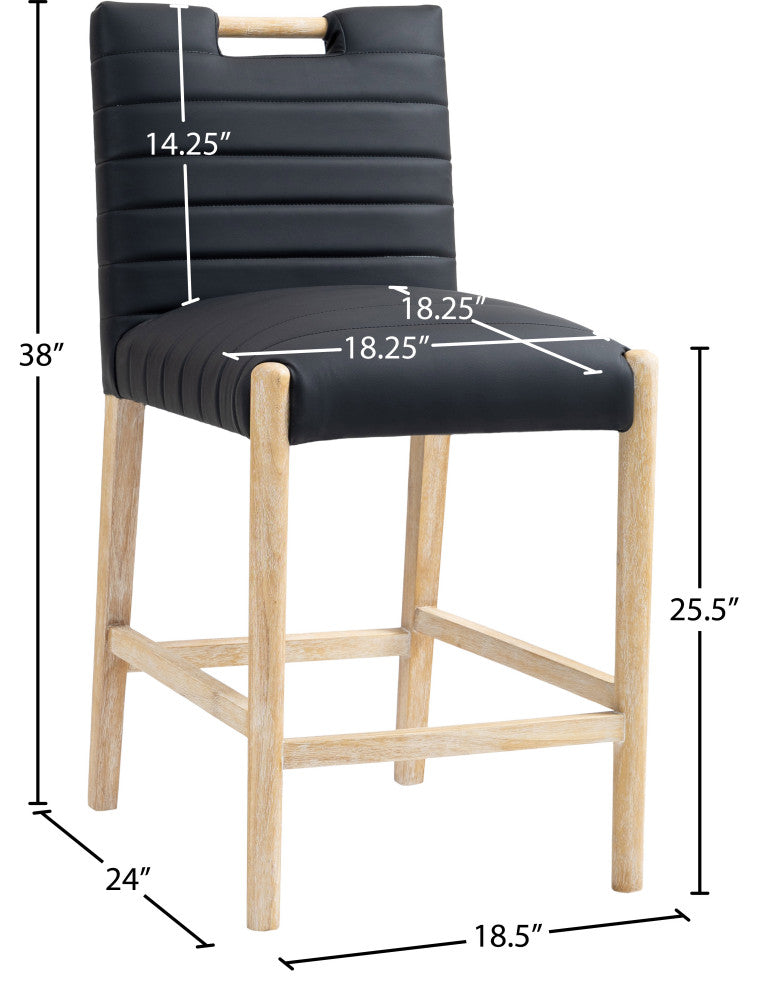Aimee Upholstered Counter Stool, Black, Vegan Leather, Natural Oak Finish
