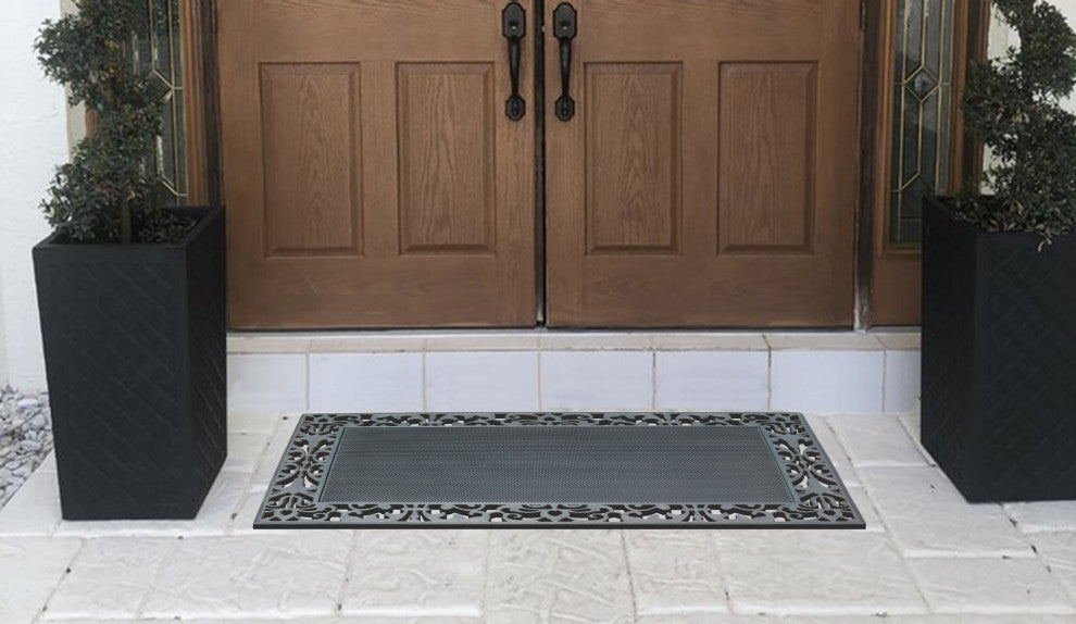 A1HC Rubber Pin Mat Paisley Border Heavy Duty Double Door Doormat 30"x48", Black