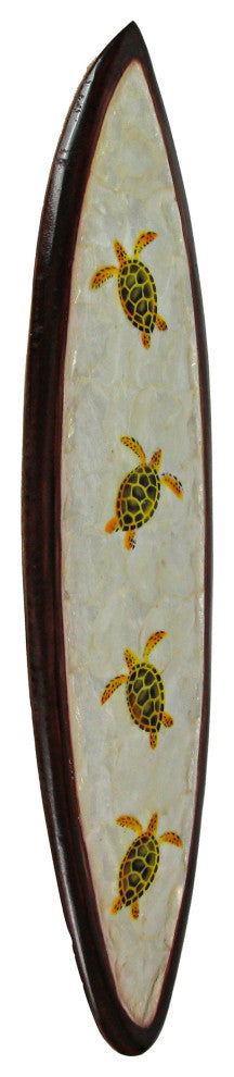 31 In Wood And Capiz Four Turtles Hand Carved Decorative Surfboard Wall Decor