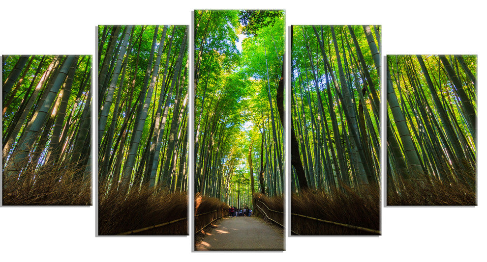 Road through Dense Bamboo Groves, Large Landscape Canvas Art, 60"x32", 5 Panels