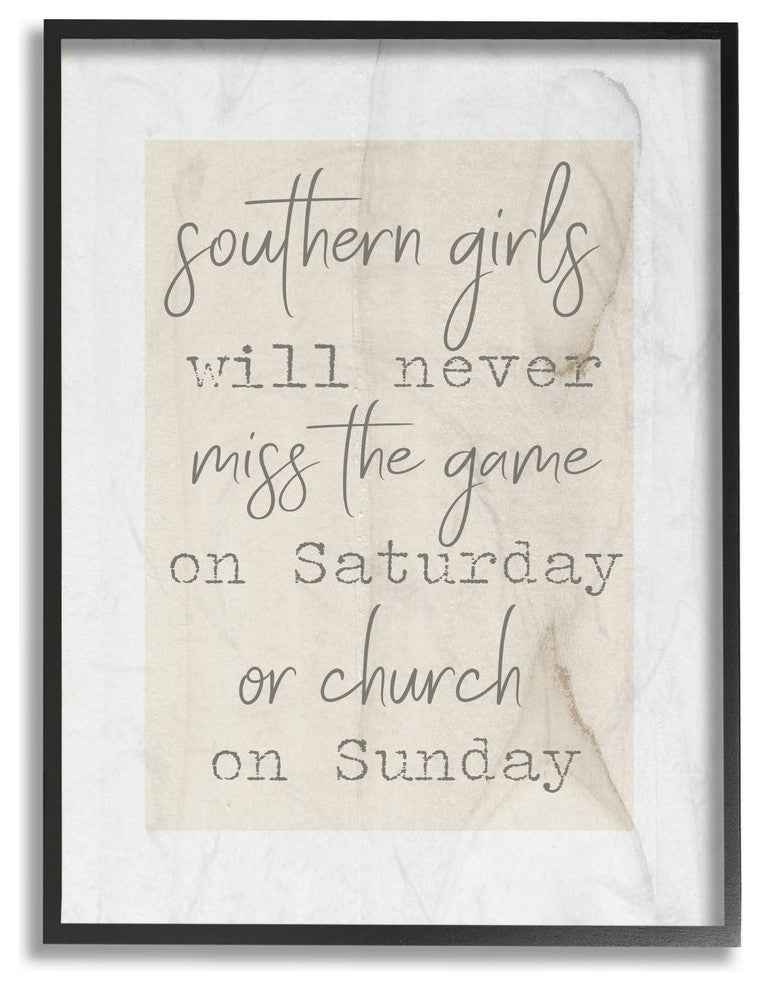 Southern Girls Never Miss White & Tan Wood Look Framed Giclee Art, 16"x20"