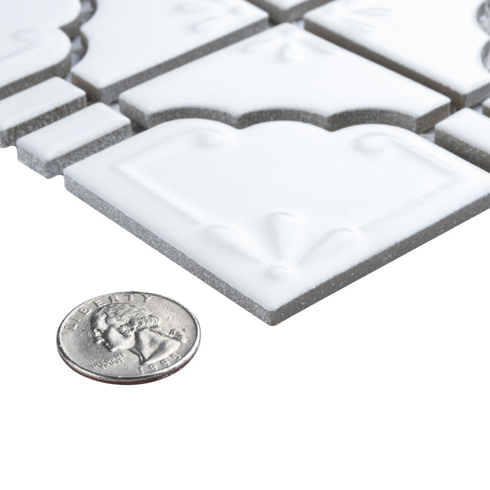 Hudson Moonbeam Porcelain Mosaic Floor and Wall Tile, Matte White