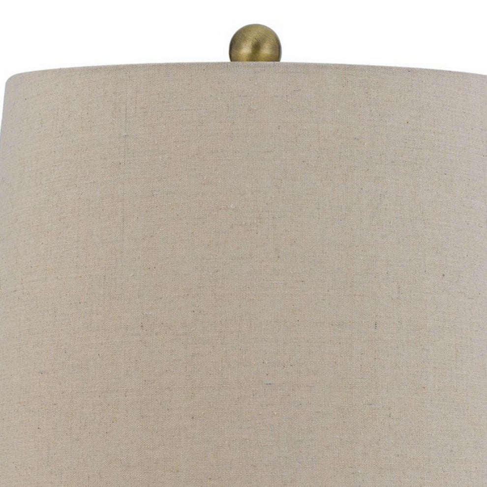 Benzara BM282156 32" Accent Table Lamp Set of 2, Turned Pedestal, Antique Brass