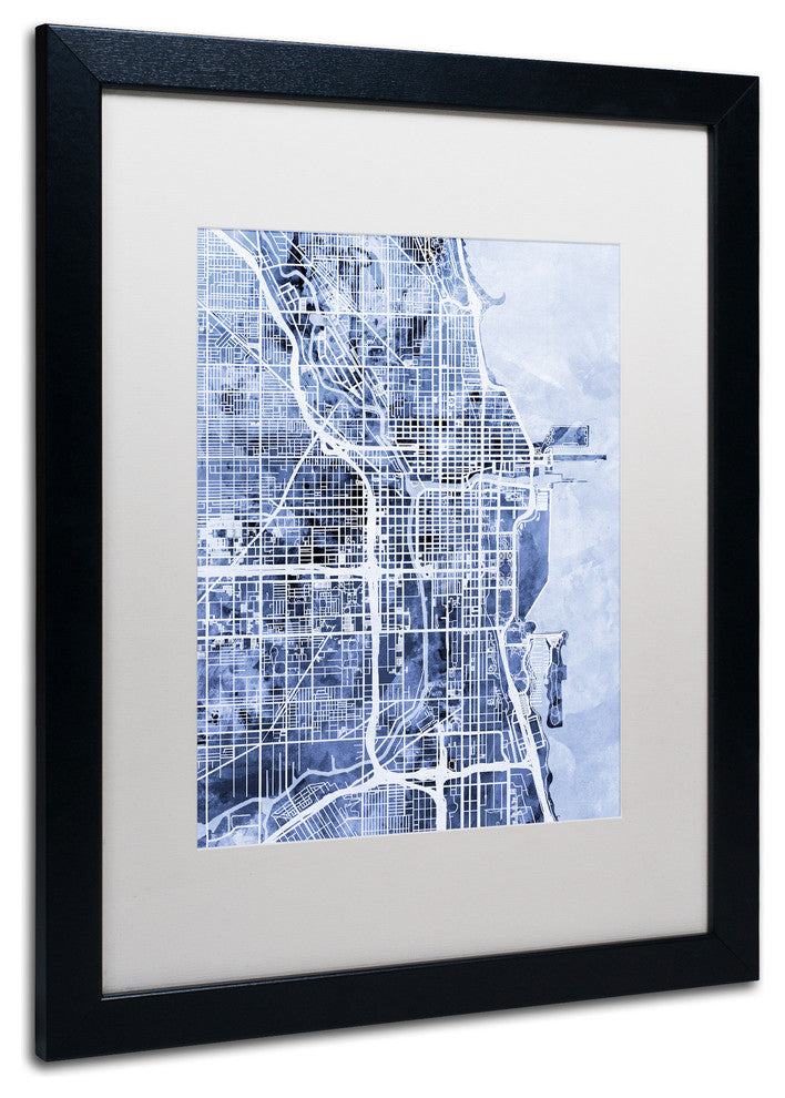 Michael Tompsett 'Chicago Street Map 2', Black Frame, White Mat, 20x16