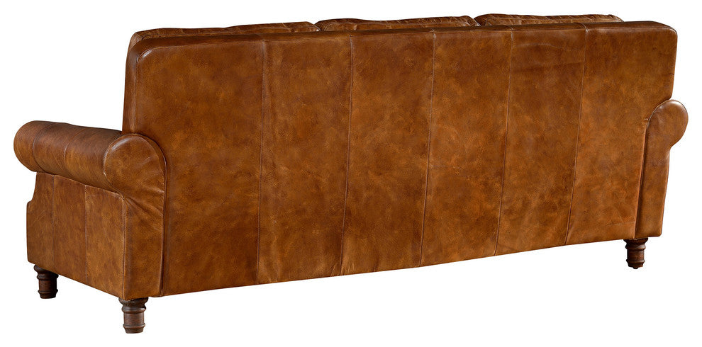 Leather English Rolled Arm Sofa, Light Brown