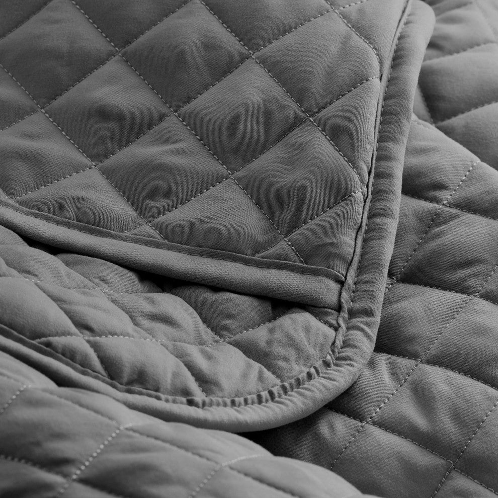 Bare Home Diamond Stitched Coverlet Set, Gray, King