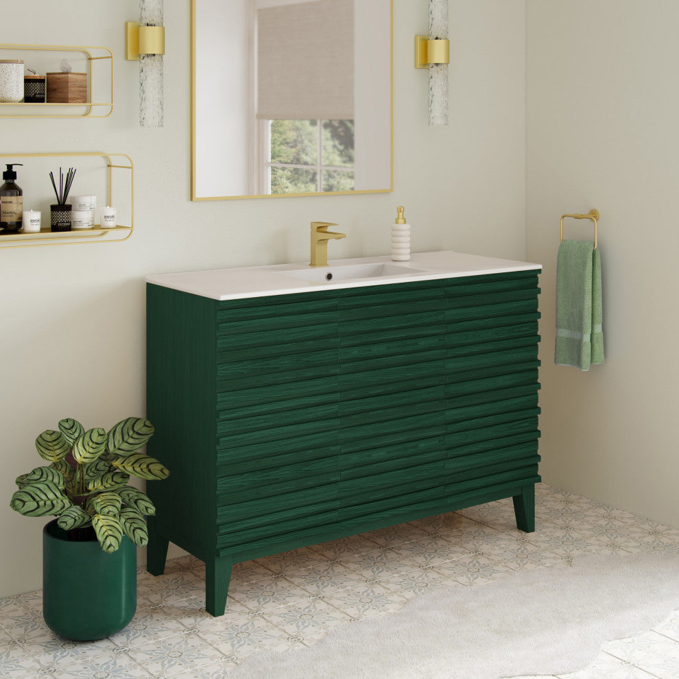 Cascade 48" Freestanding Bathroom Vanity, Green Oak With Sink Top