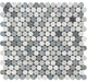 Carrara White Marble Polished Penny Round Mosaic Tile w / Blue Gray Dots