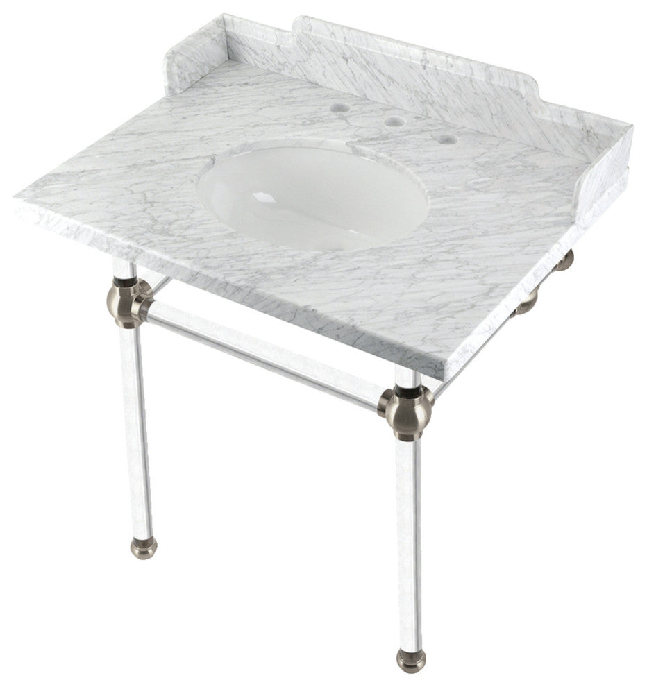 Kingston Brass LMS3030MA8 30" Carrara Marble Console Sink, Acrylic Legs