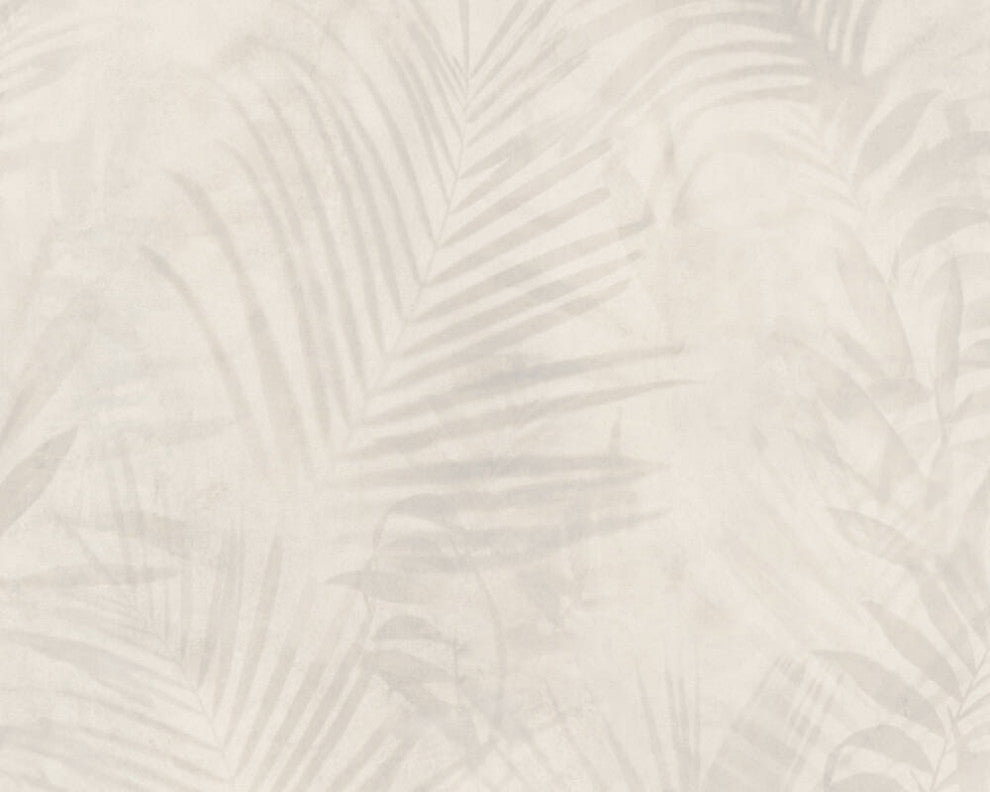 Floral Textured Wallpaper, Palm Tree Leaves, 374113, Beige Cream Gray, 1 Roll