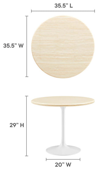 Lippa 36" Round Artificial Travertine Dining Table, White Travertine