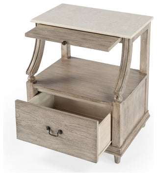Mabel Genuine Marble and Wood 1-Drawer Nightstand, Gray