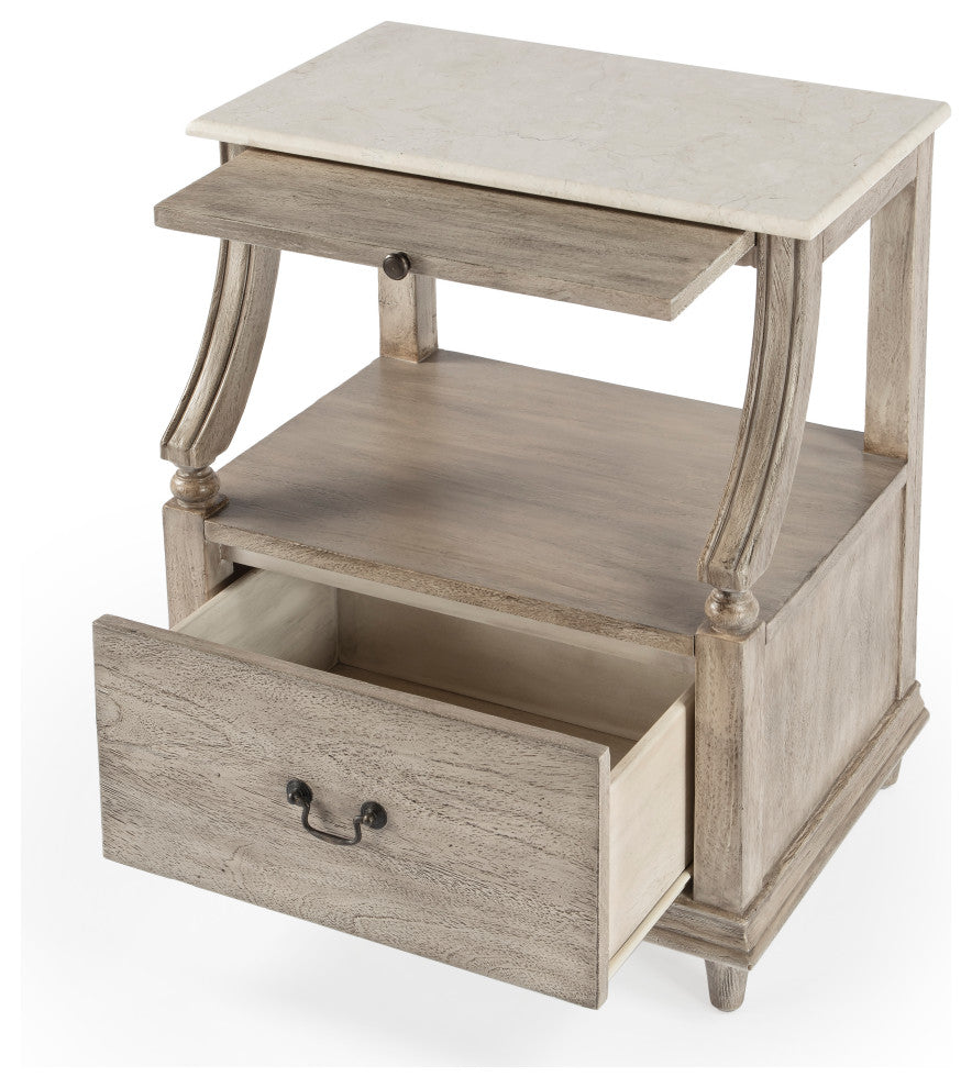 Mabel Genuine Marble and Wood 1-Drawer Nightstand, Gray