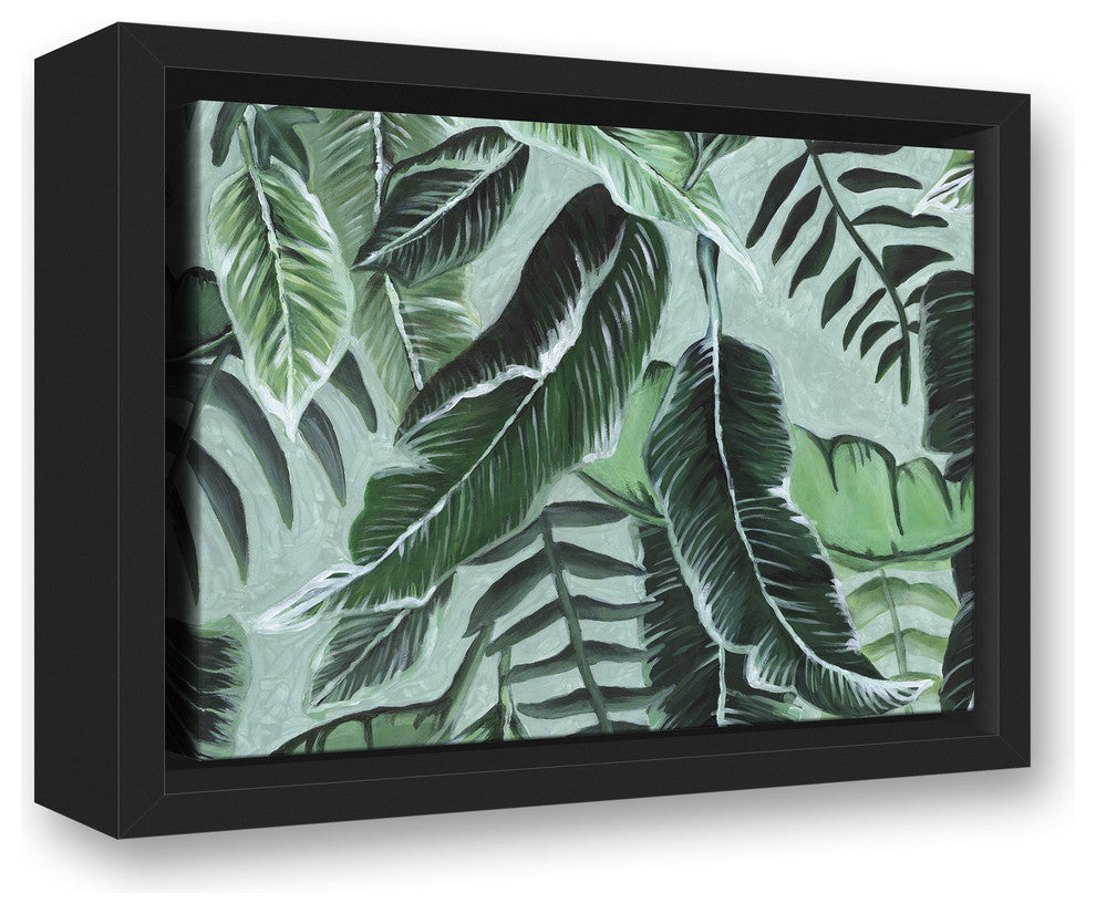 Green Shades Tropical Palm Leaves 8x10 Black Floating Framed Canvas