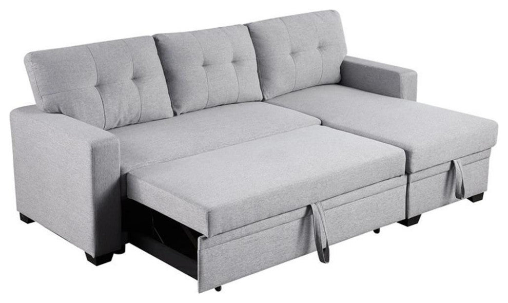 Pemberly Row Contemporary Fabric Reversible Sleeper Sectional Sofa in Light Gray
