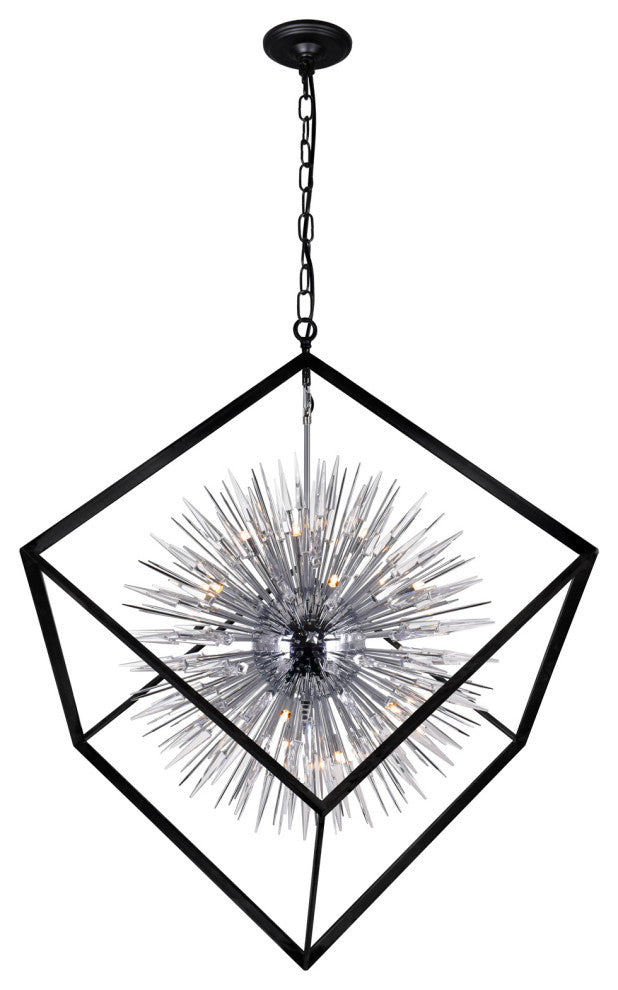 Starburst 20 Light Chandelier With Chrome & Black Finish