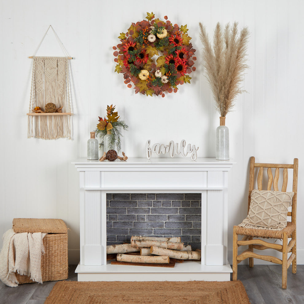W1179 30 Fall Acorn, Sunflower, Berries and Autumn Foliage Artificial Wreath