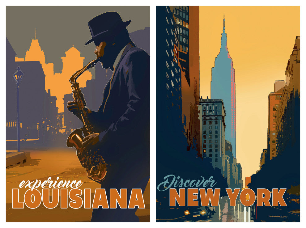 "Down In The Bayou & New York Minute" Frameless Tempered Glass Wall Art Set of 2