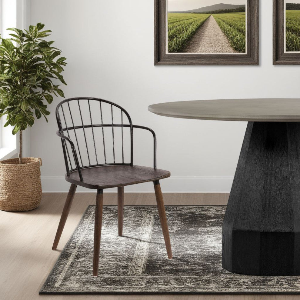 Bradley Steel Side Chair in Black  Finish and Black Brushed Wood, Walnut