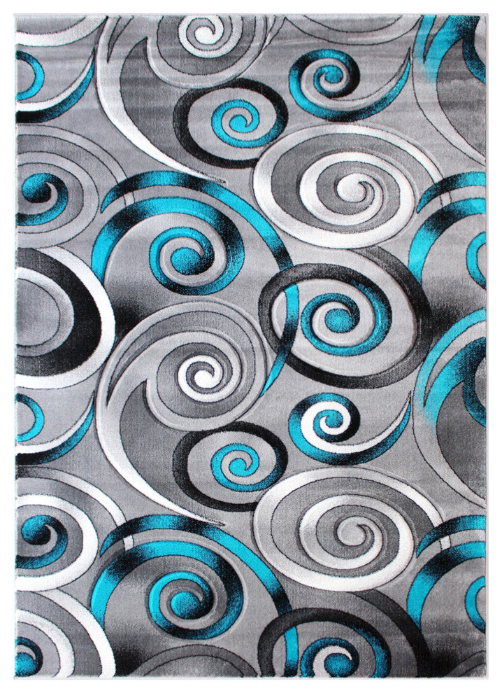 Masie Collection Swirl Olefin Area Rug, Turquoise, 5' X 7'
