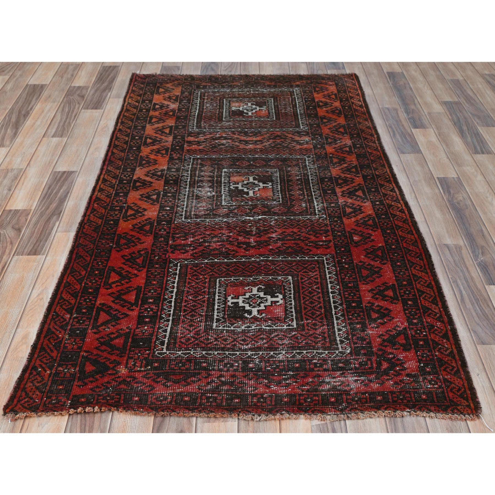 Sunset Colors Vintage Persian Baluch Hand Knotted Pure Wool Rug, 3'7"x6'5"
